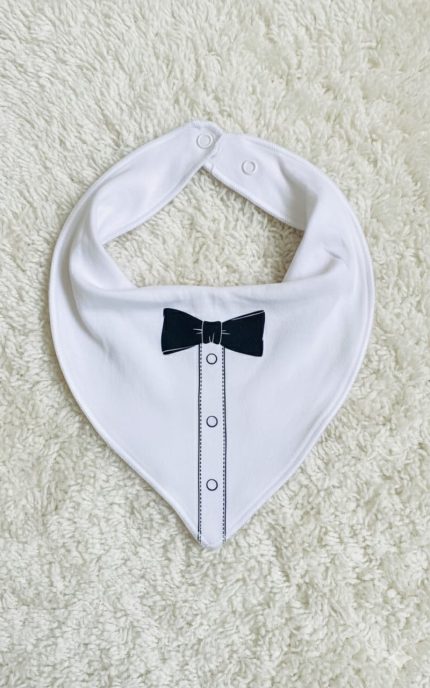 White Bow Printed Baby Bib