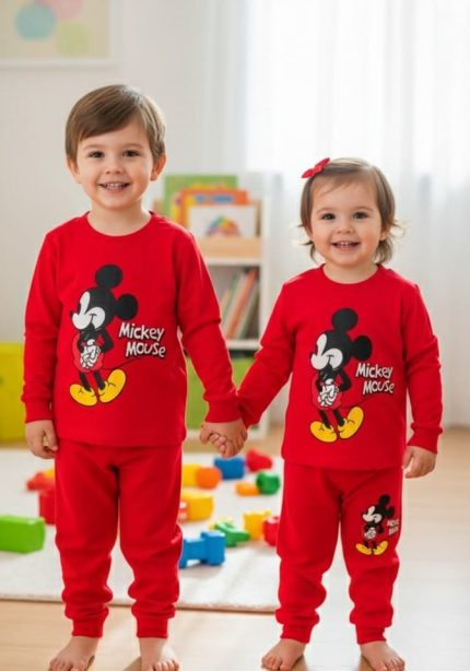 Red Micky Mouse Printed Sweatshirt and Pants