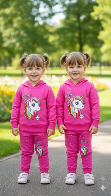 Pink Unicorn Printed Hoodie Set