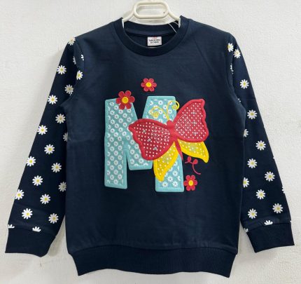 Navy Blue Long Sleeve "M" Embroidered Sweatshirt